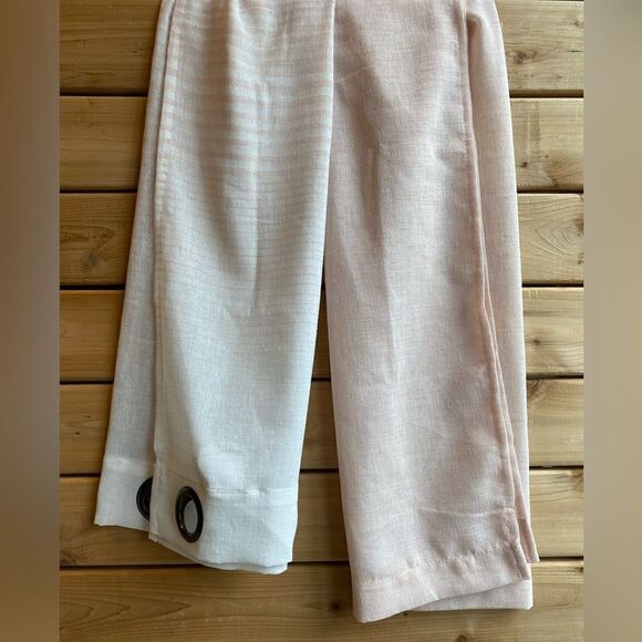 Lux Decor Dusty Pink Half Striped Solid Bottom Grommet Curtain Set - Picture 8 of 8